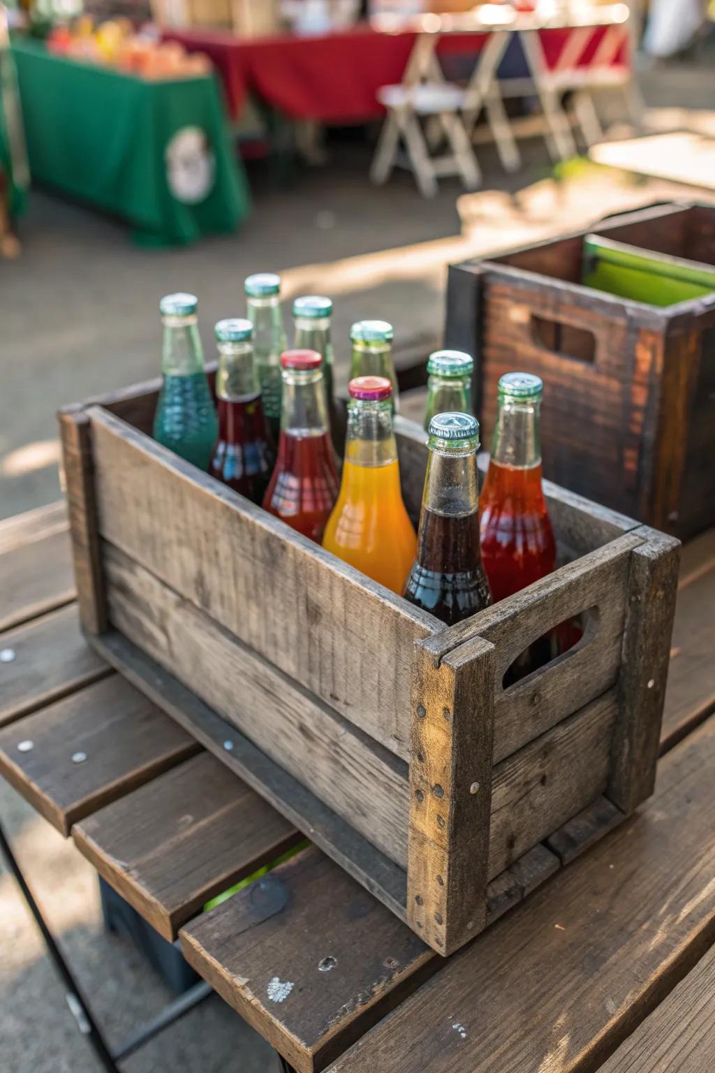 Elevate your concession stand with a touch of rustic charm using vintage soda crates!