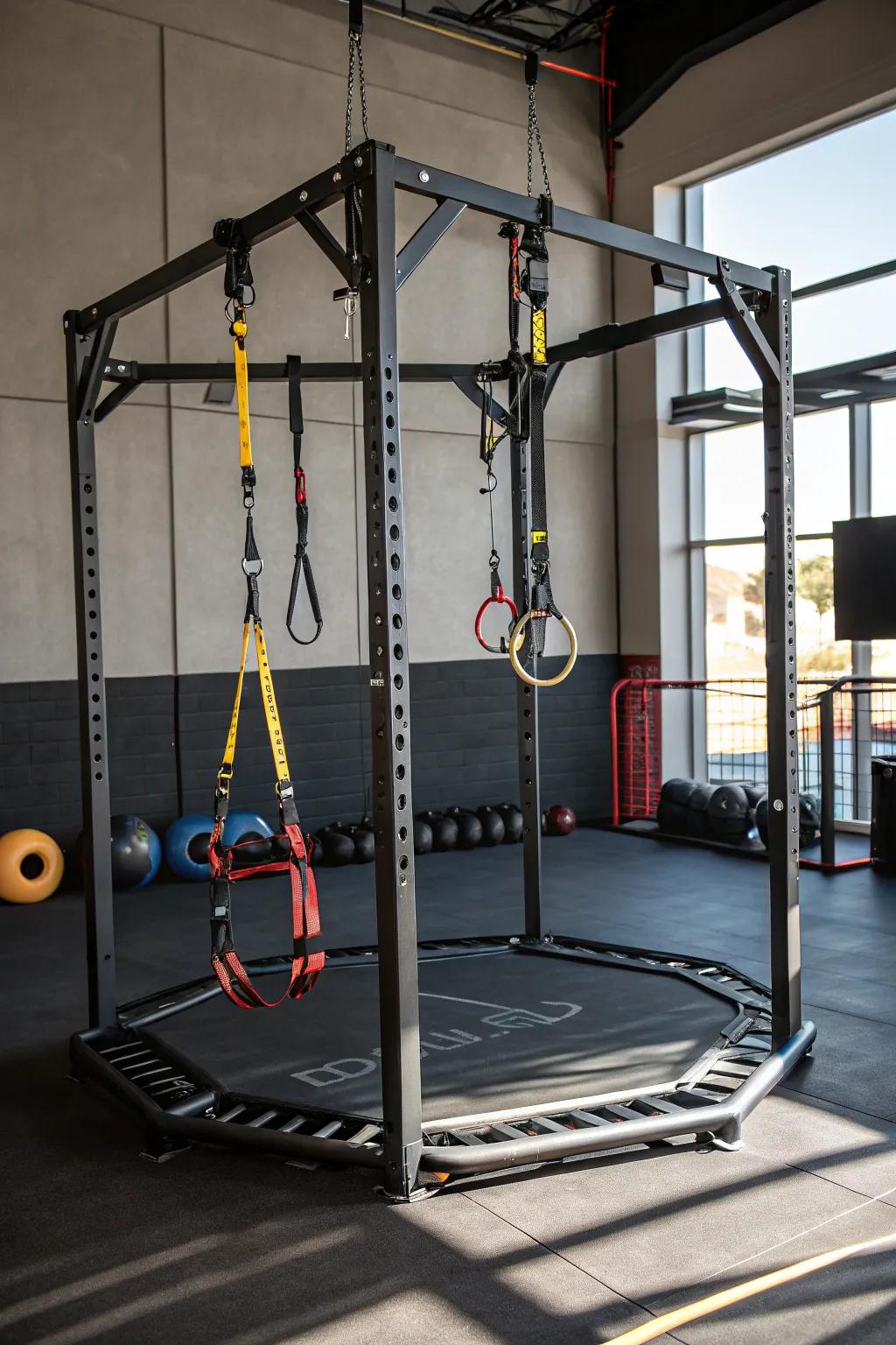 Repurpose with Purpose: Transform your old trampoline frame into a sleek home fitness station.