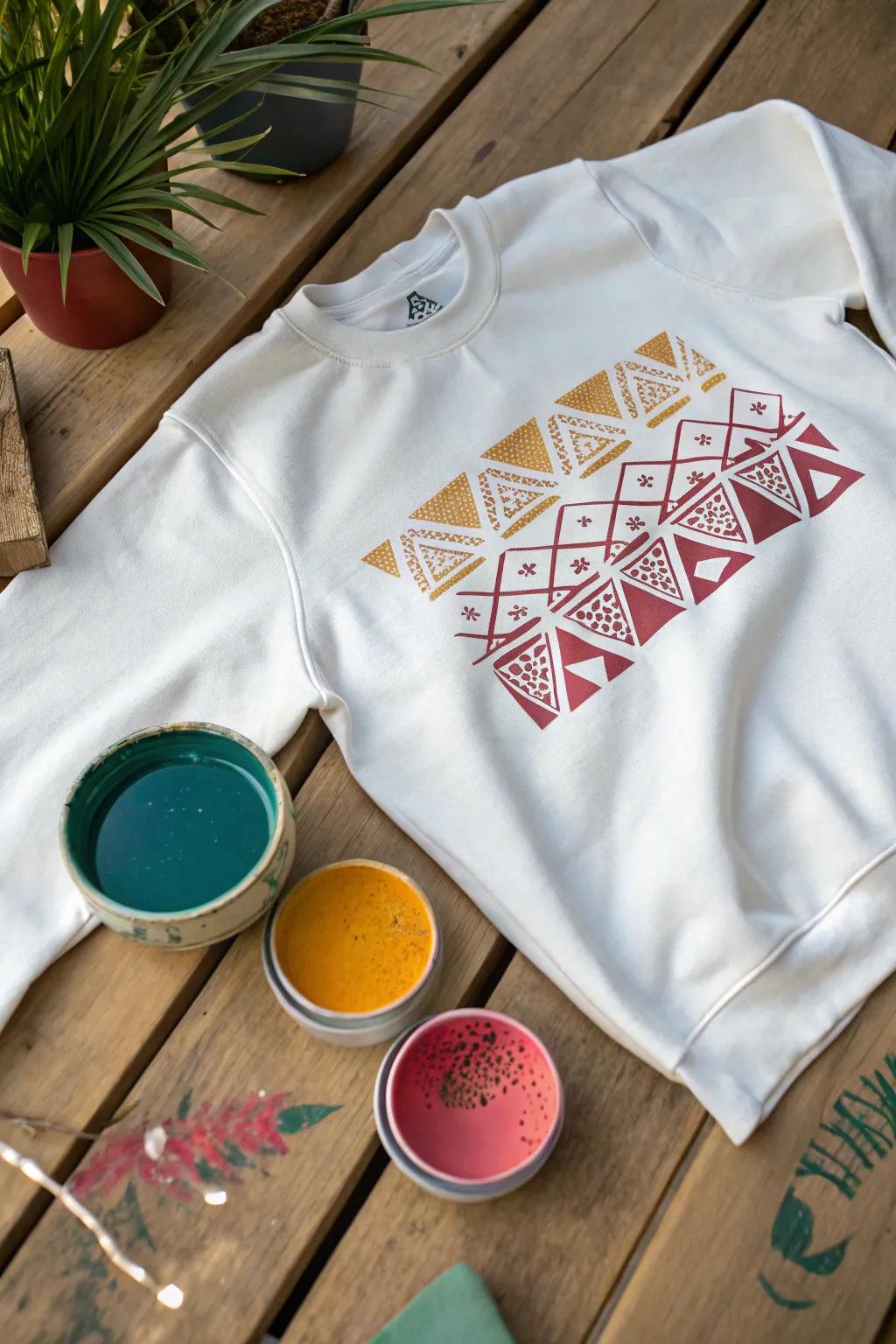 Transform your sweatshirt with bold, handcrafted stencil designs that pop with color and creativity.