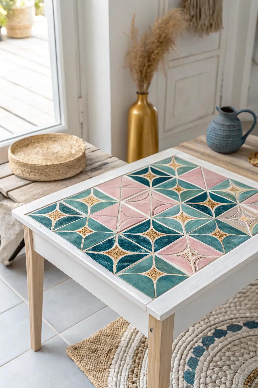 Transform your space with a touch of tranquility: DIY tile table in perfect symmetry.