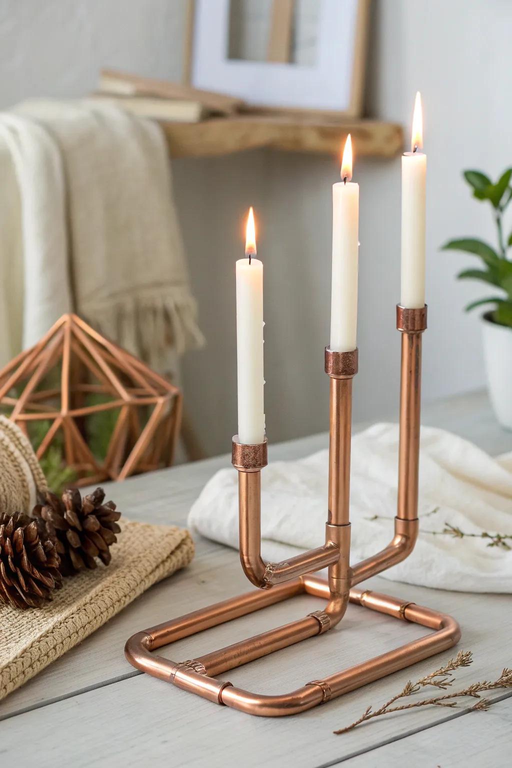 Illuminate your space with a touch of elegance: DIY Copper Pipe Candle Holder for a cozy, modern vibe.