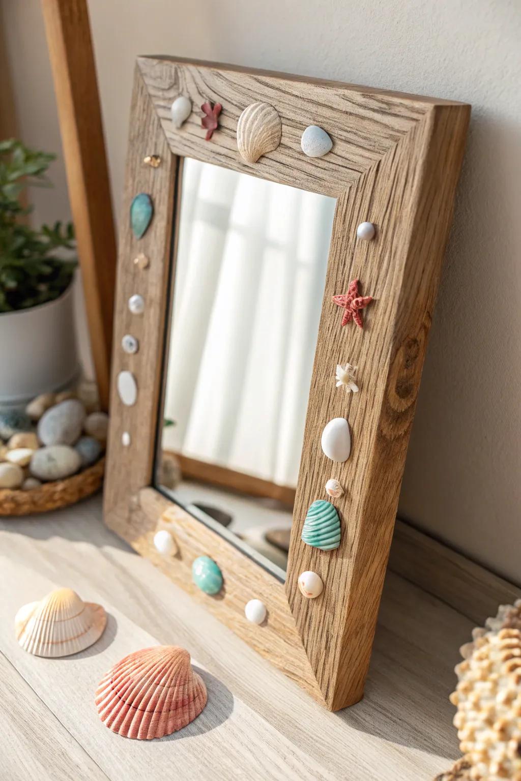 Transform your space with a handmade beachy mirror frame that captures the essence of coastal tranquility.
