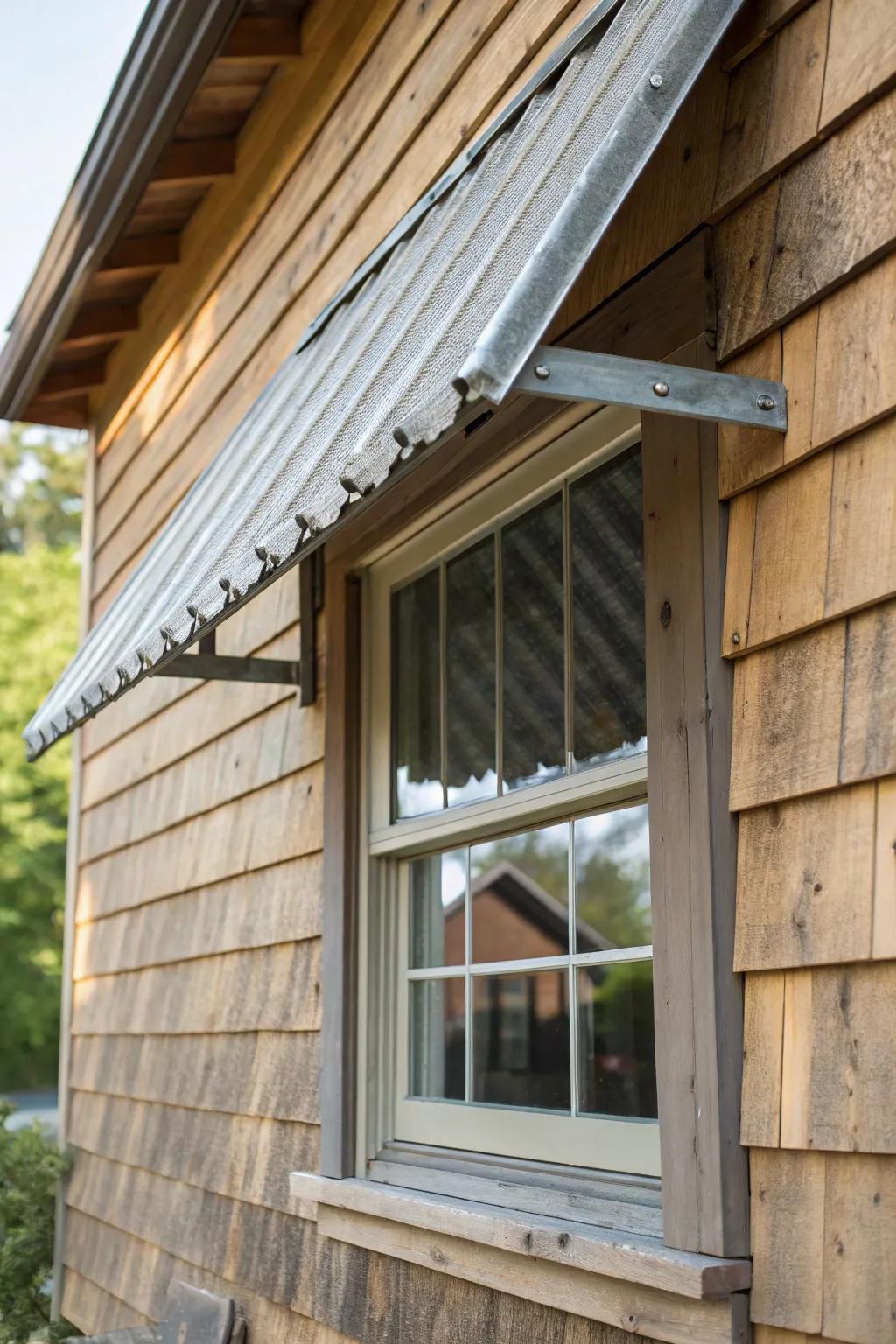 Elevate your home's charm with a handcrafted recycled tin roof awning.