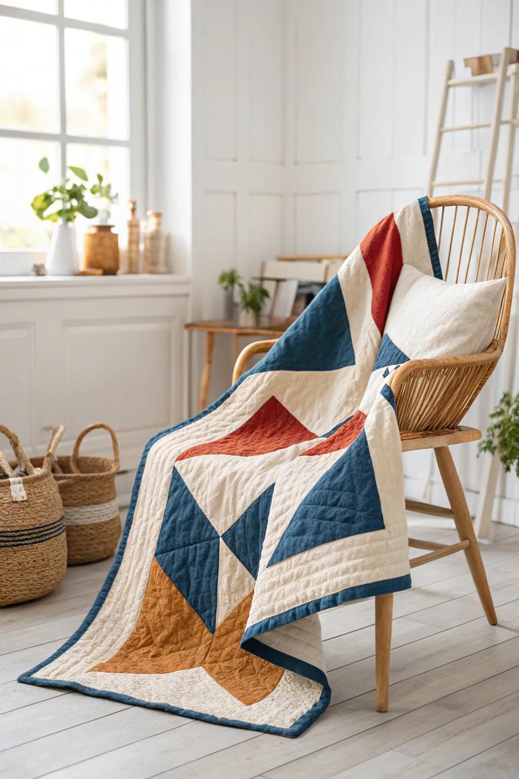 Embrace modern minimalism with this elegant quilt, where clean lines meet bold colors for a touch of Scandinavian sophistication.