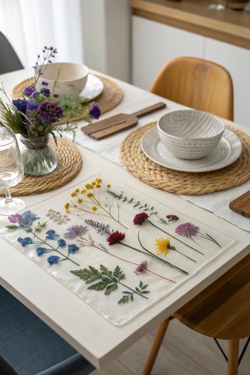 Add a touch of spring to your table with these enchanting pressed flower placemats—where nature meets minimalist elegance.