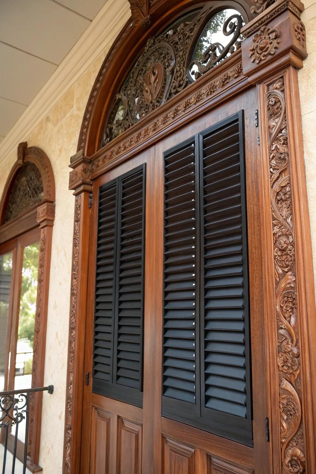 Classic Elegance: Enhance your home's charm with expertly crafted shutters featuring blackout panels.