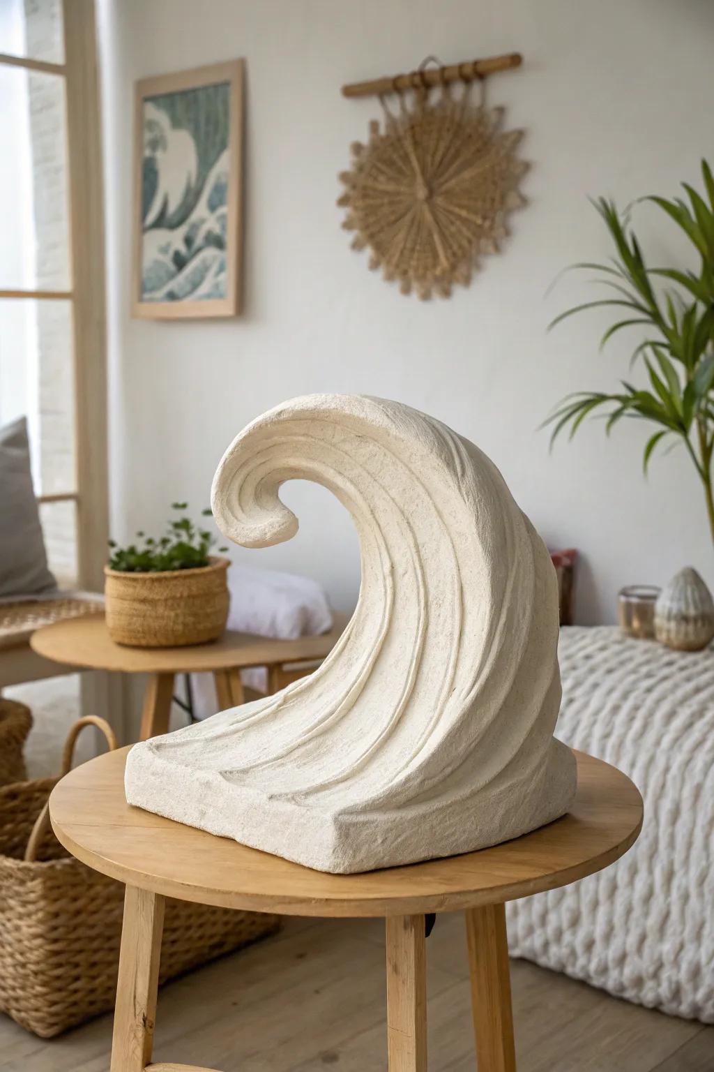 Embrace the art of simplicity with a stunning abstract clay wave sculpture that brings a touch of modern elegance to your space.