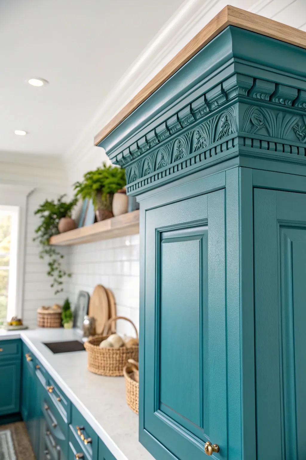 Elevate your kitchen's elegance with stunning crown molding detail. Discover the beauty of craftsmanship and simplicity.