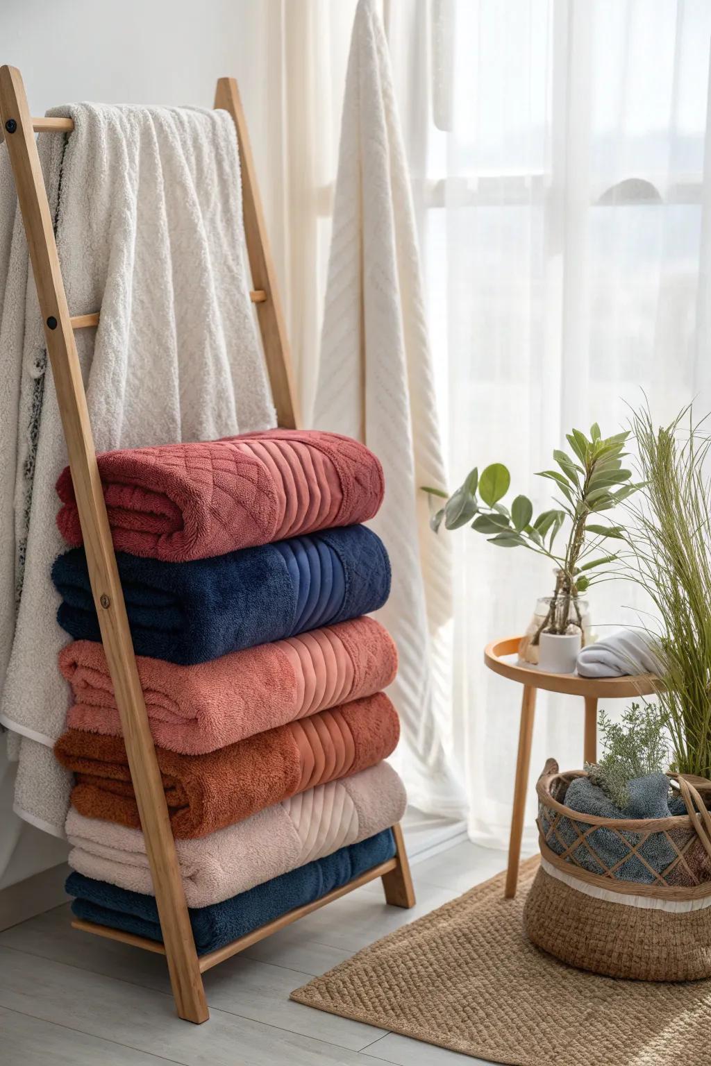 Transform your bathroom into a serene retreat with luxurious textiles in bold, beautiful colors.