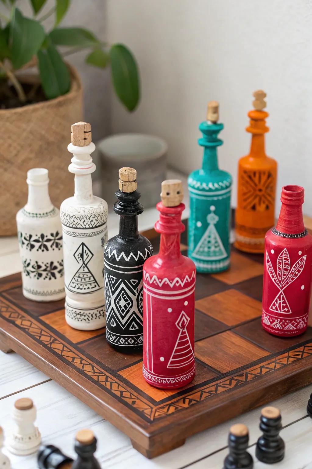 Transform mini bottles into a playful chess set with a boho twist!