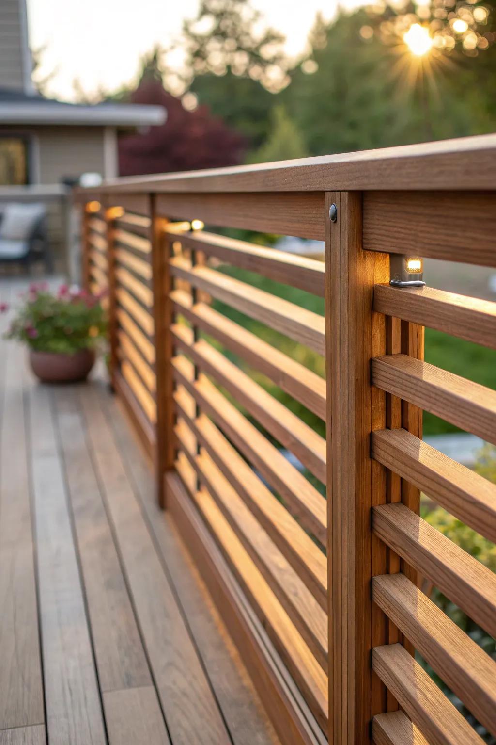 Sleek and Sophisticated: Elevate your outdoor space with expertly crafted horizontal slat railings.