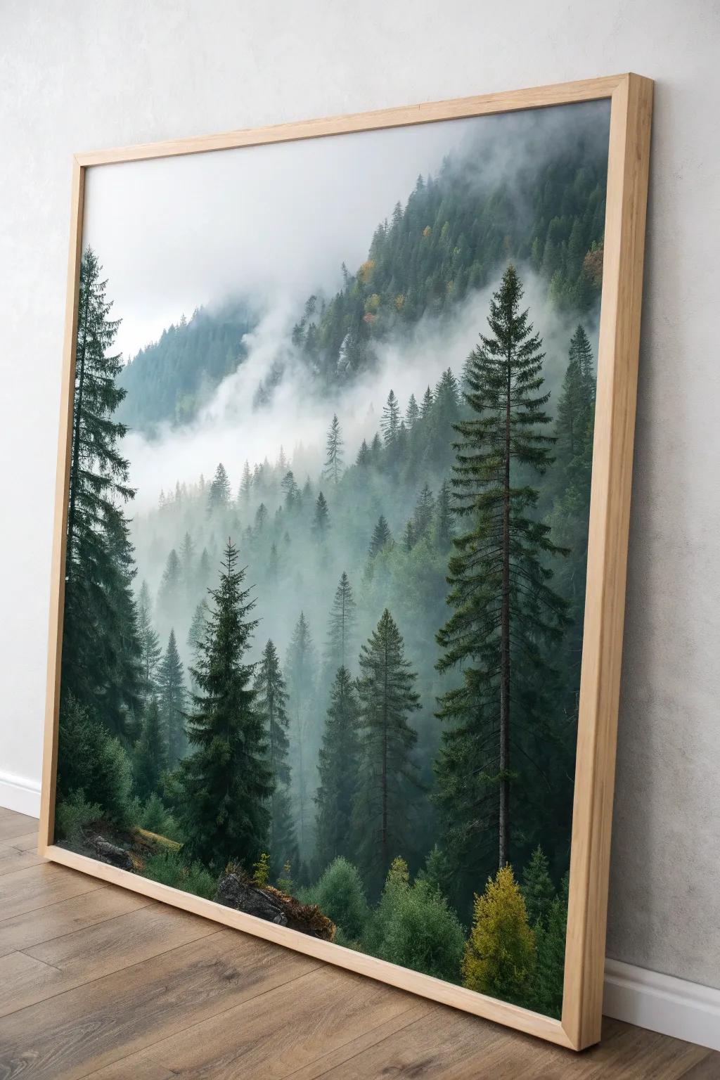 Step into the mystery of an enchanted forest with this captivating minimalist painting.