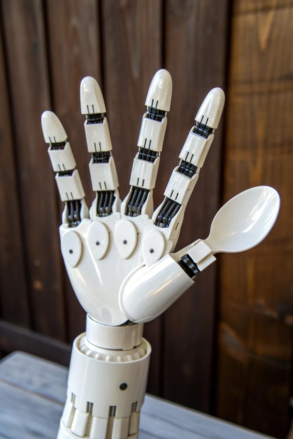 Crafting Creativity: A robot hand made from recycled spoons, showcasing the art of upcycling with style.