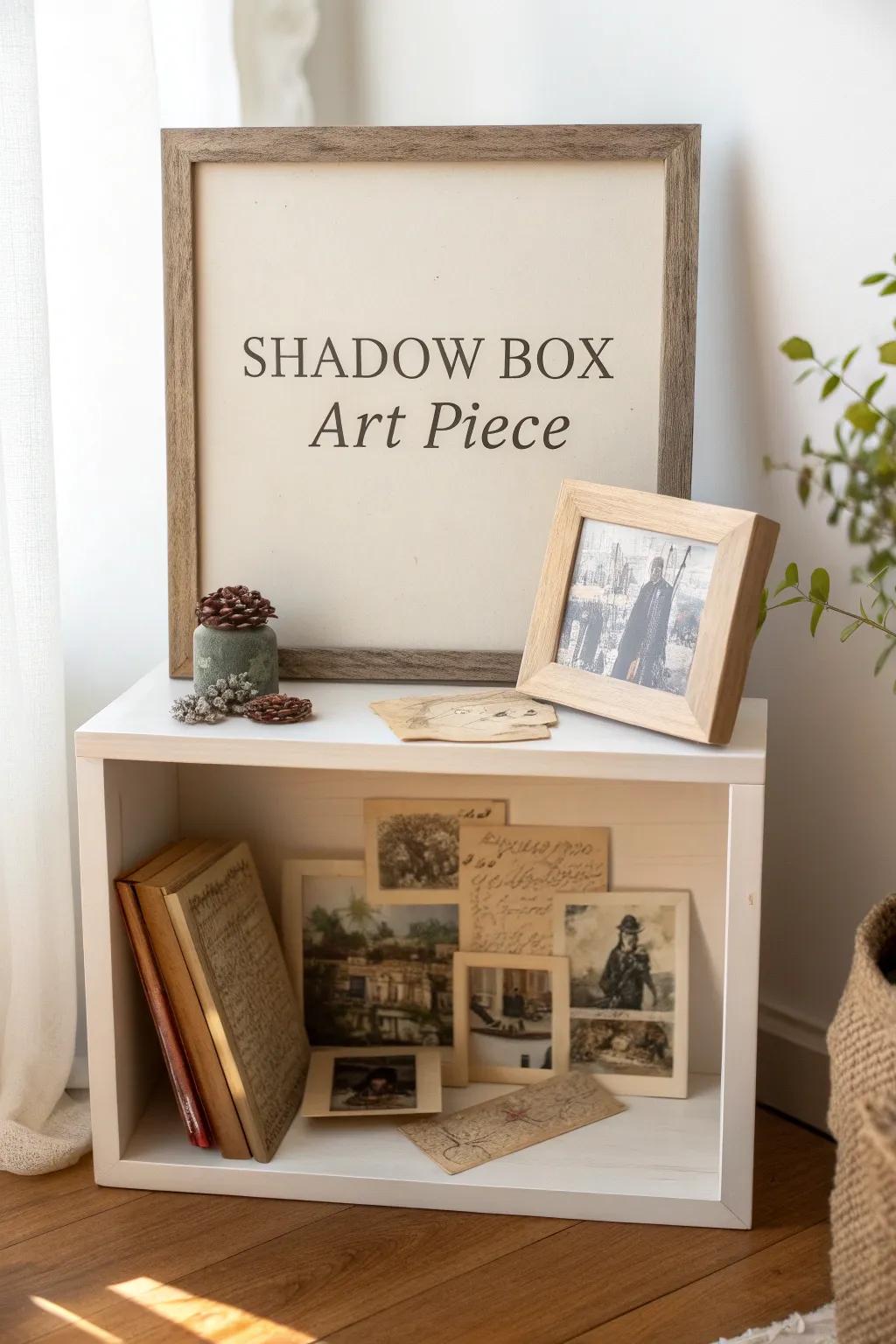 Add a touch of nostalgia to your space with vintage-inspired shadow box art. #VintageCharm #ScandiBoho