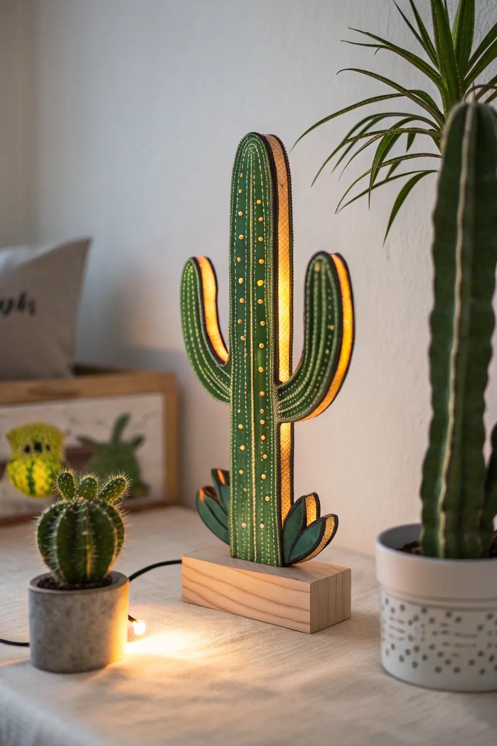 Illuminate your patio with handcrafted cactus charm.