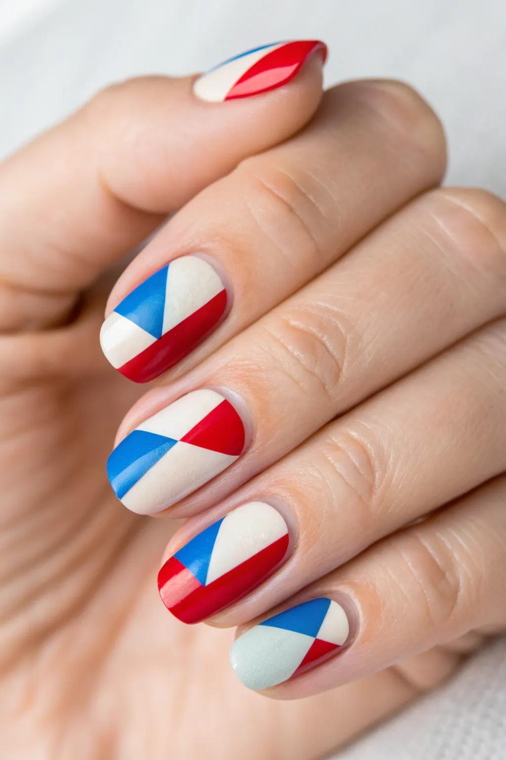 Chic Fourth of July nails with a modern geometric twist. Perfectly understated yet bold!