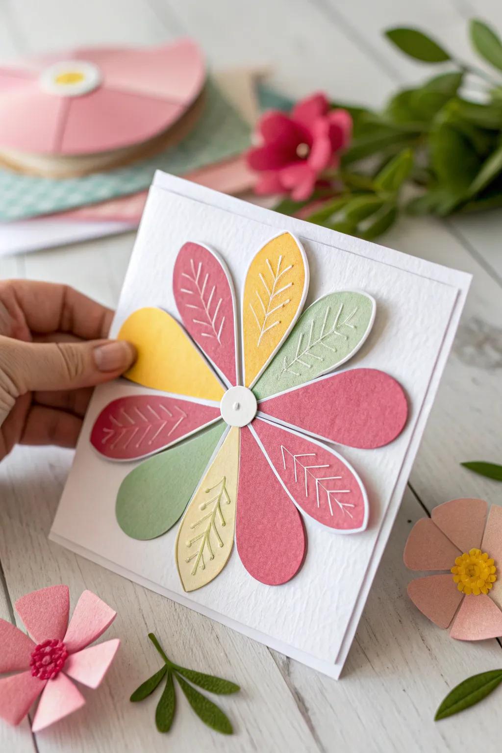 Add a touch of whimsy to your spring greetings with this beautifully crafted spinner card. 🌸✨
