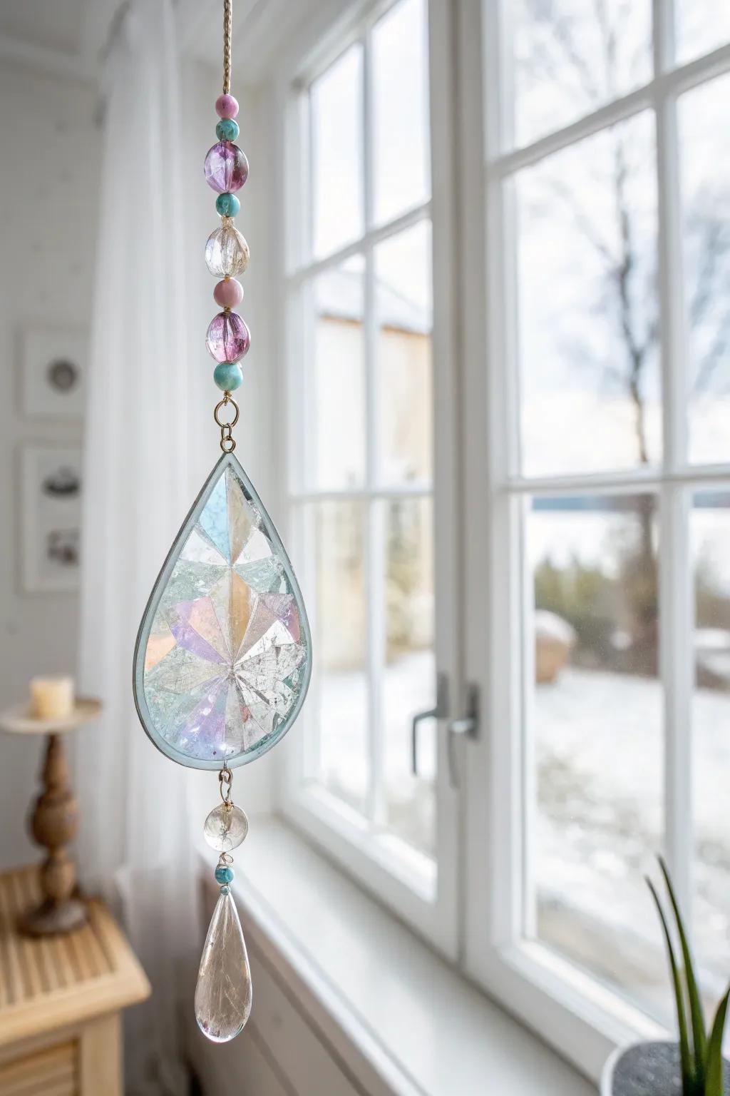 Catch the light with enchanting raindrop suncatchers: a splash of color for your minimalist space.