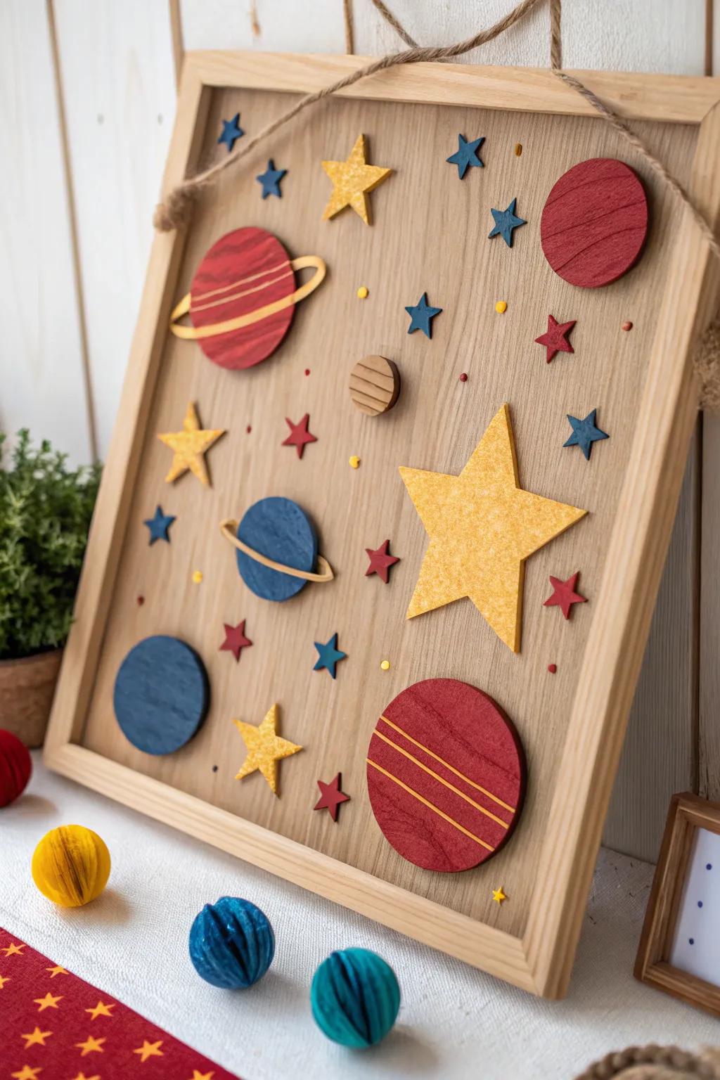 Transform your space with this cosmic bulletin board, where simplicity meets the stars.