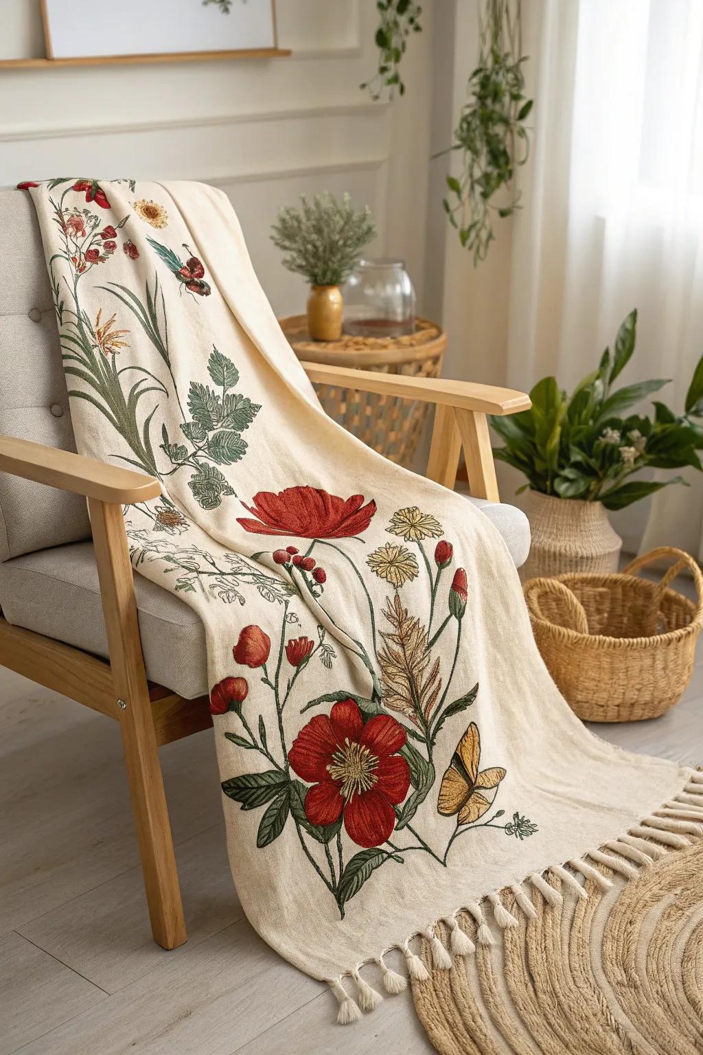 Wrap yourself in nature's beauty with this exquisite floral blanket, bringing a garden's touch into your home.