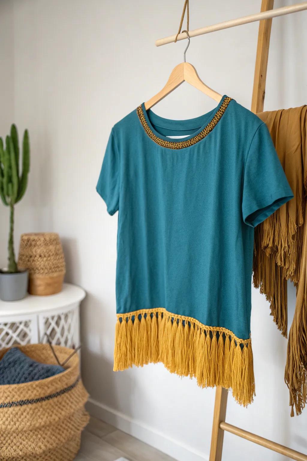 Dance into style with a touch of fringe magic. #TshirtTransformation #BohoChic
