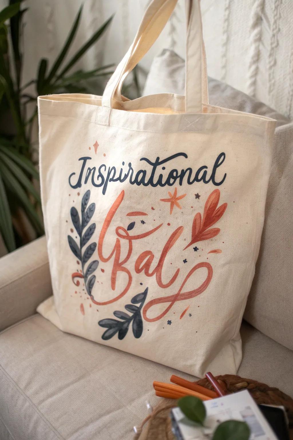 Carry inspiration with you: A beautifully painted quote tote bag that speaks to the soul.
