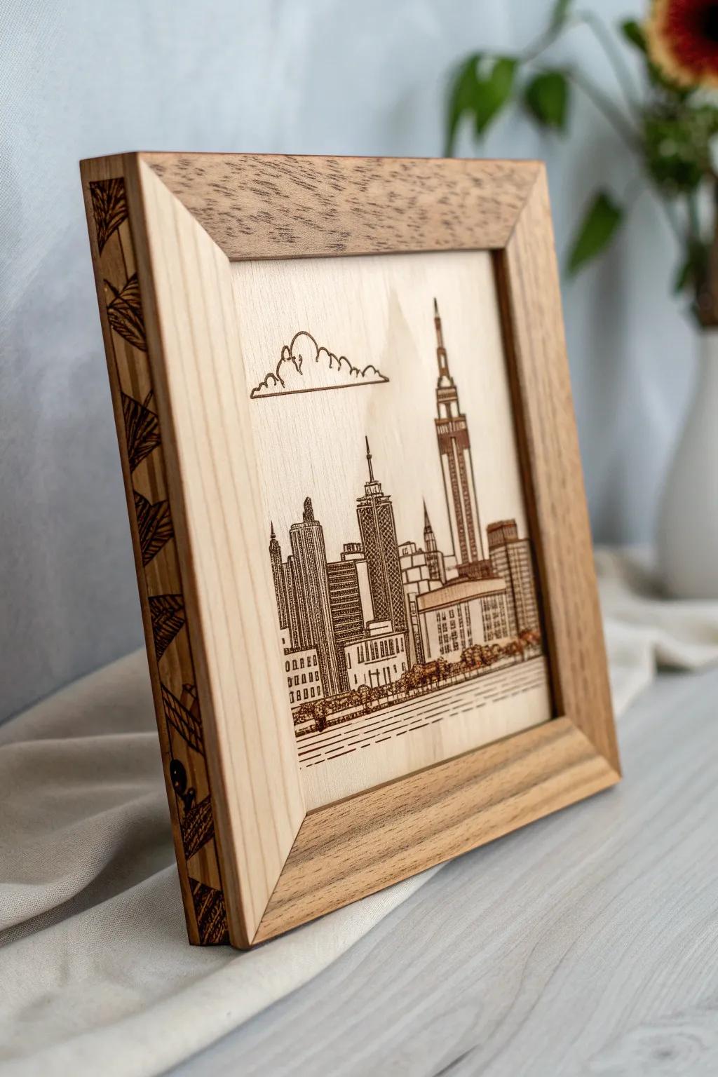 Elevate your space with the chic sophistication of a handcrafted cityscape frame—where minimalist design meets urban elegance.