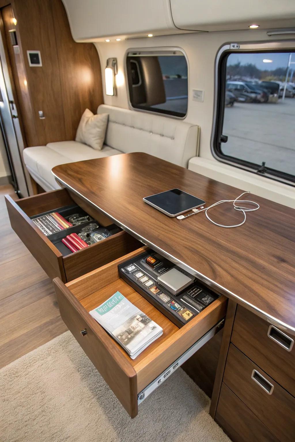 Maximize your space with elegant craftsmanship: Discover the art of under-the-table storage.