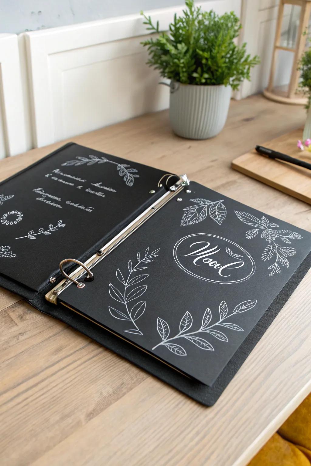 Embrace creativity with this charming chalkboard binder cover, perfect for your notes and doodles.