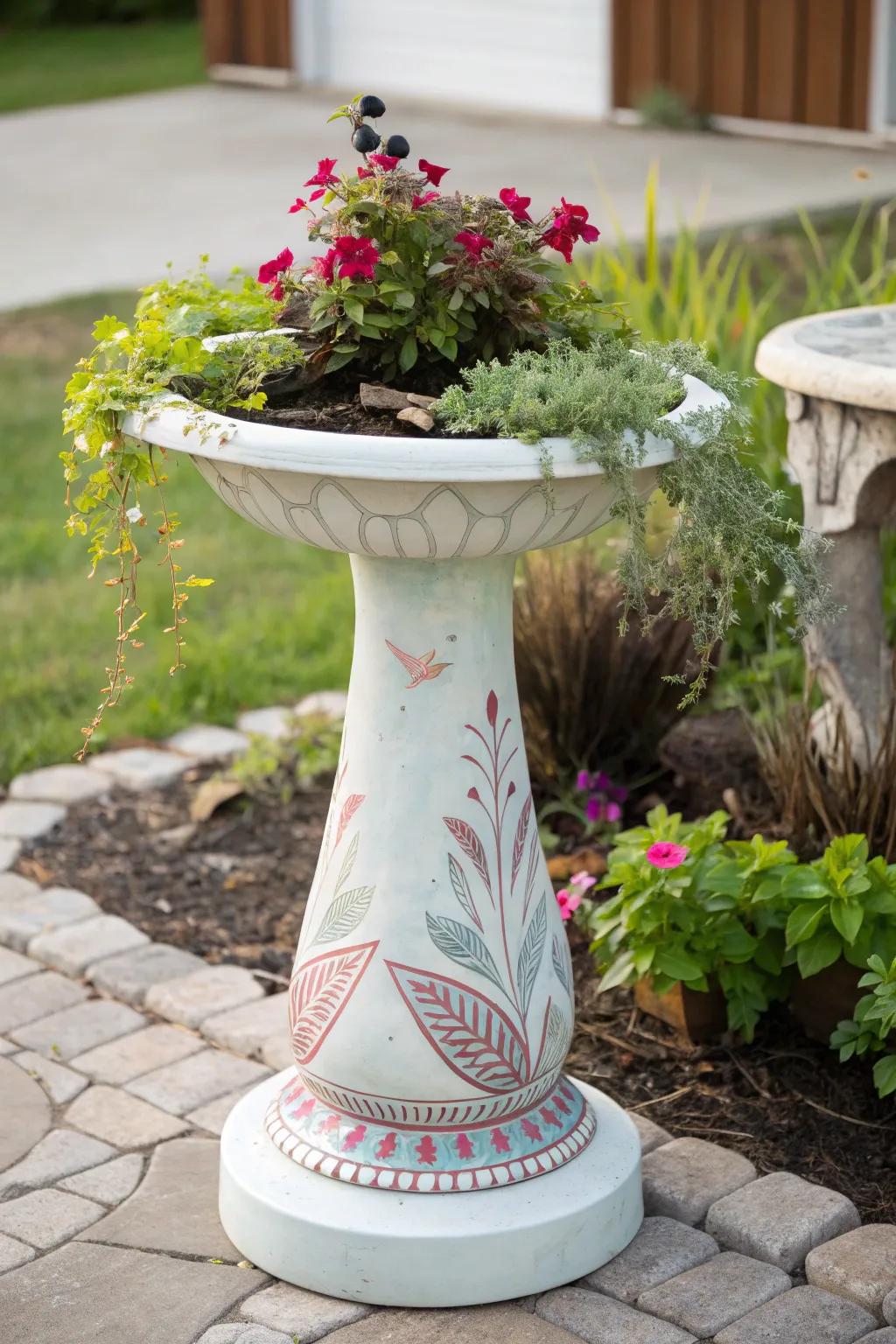 Transform your garden with this stunning artistic bird bath planter, where simplicity meets natural beauty.