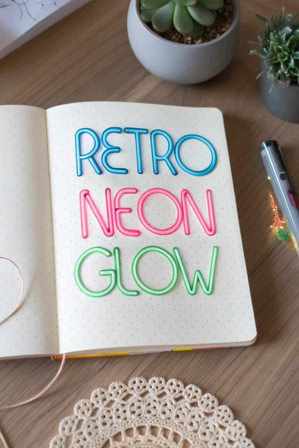 Bring the '80s dance floor vibe to your journal with retro neon glow lettering!