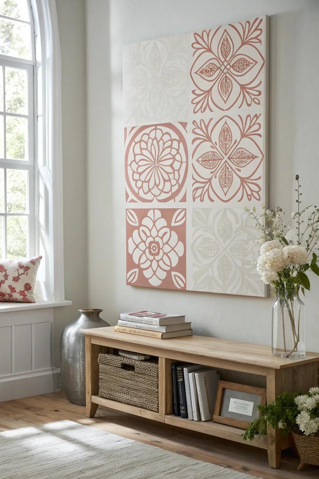 Discover the art of mix and match with stunning stencil designs that blend floral elegance with geometric boldness.