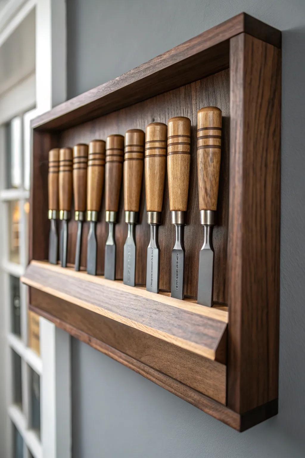 Elevate your workspace with sleek floating shelves. Perfect for showcasing craftsmanship, organization, and style.