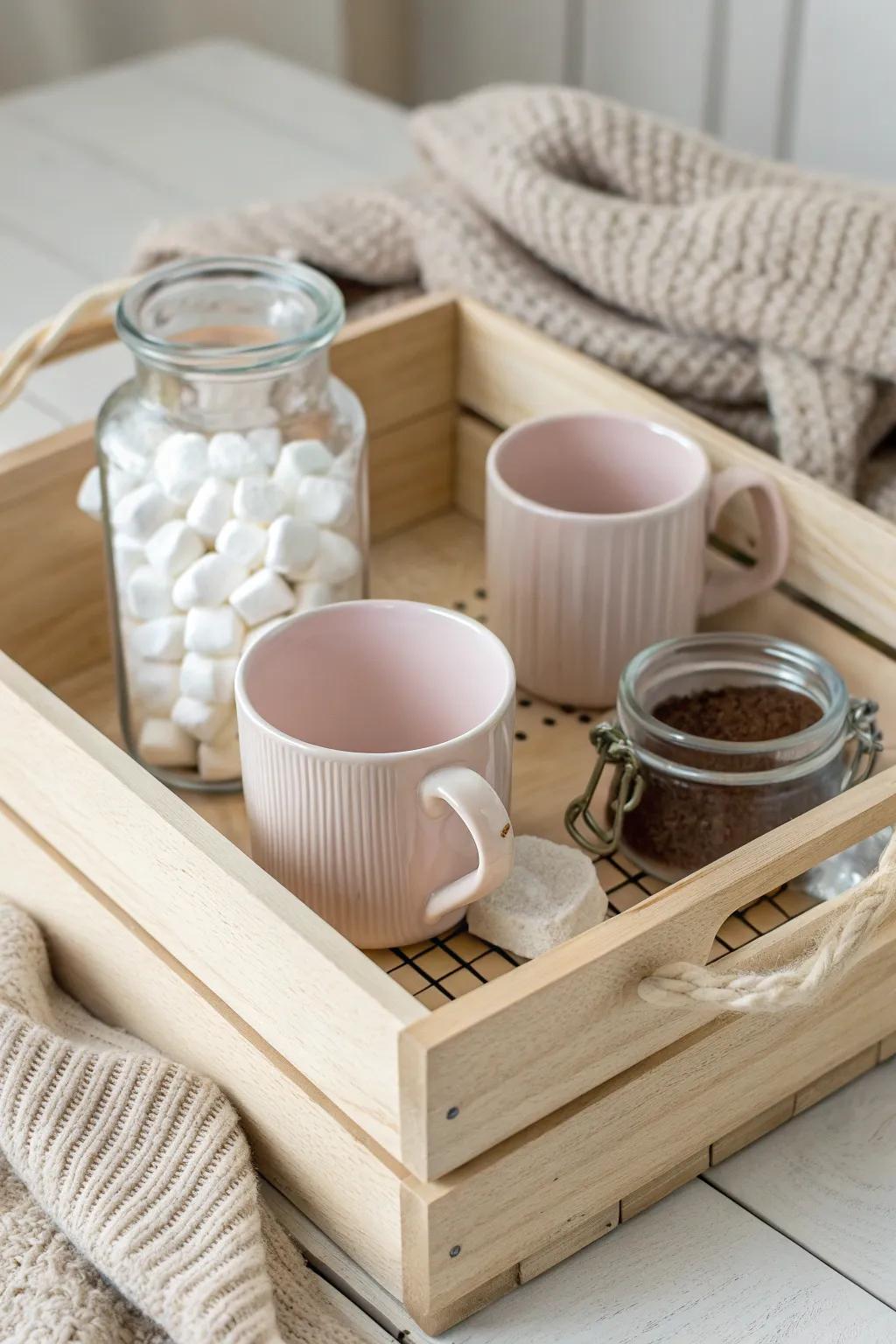 Cozy up this season with a delightful hot chocolate station, perfect for a touch of festive warmth and minimalist charm.