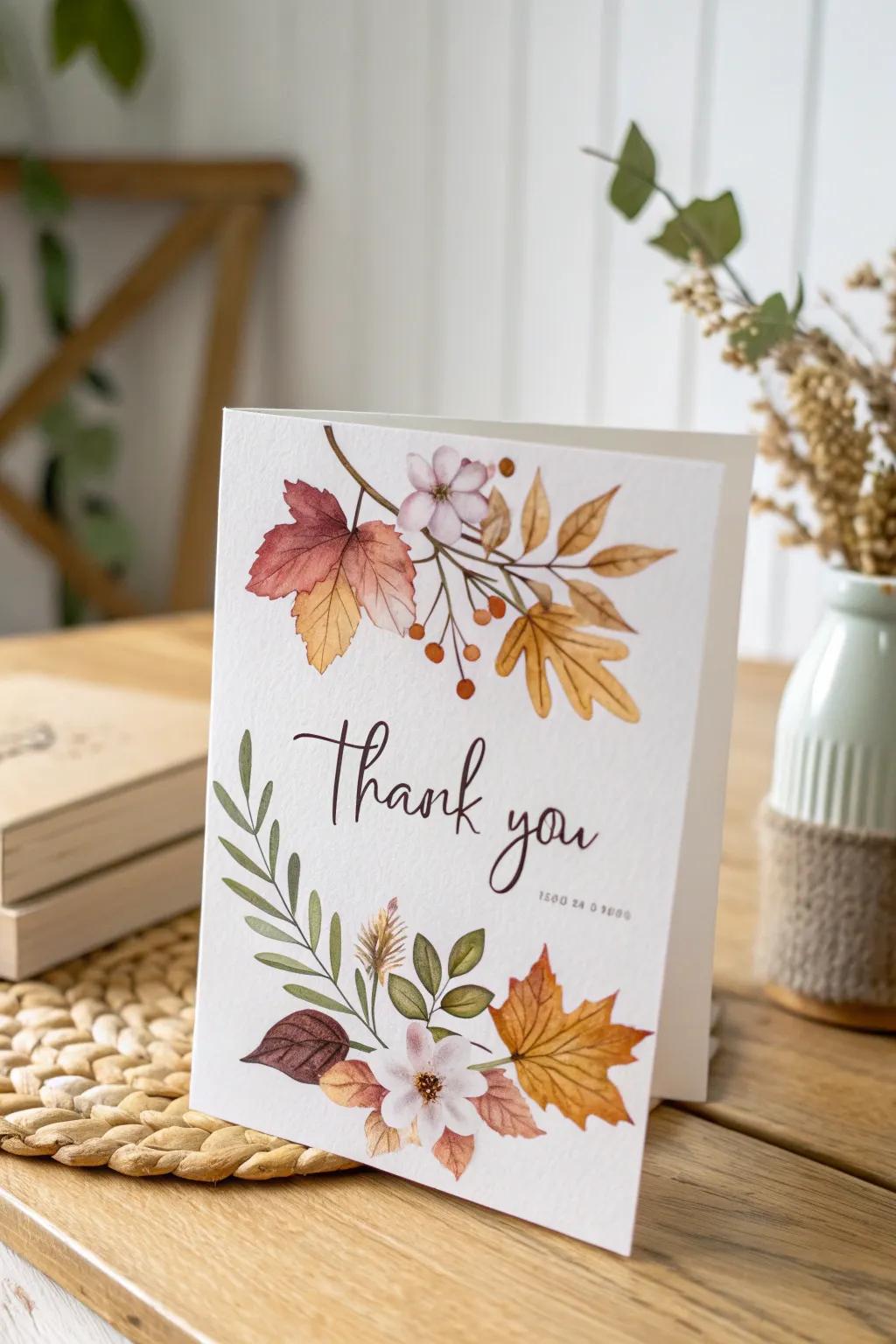Capturing the essence of the seasons in a thank you card - a perfect blend of art and simplicity.