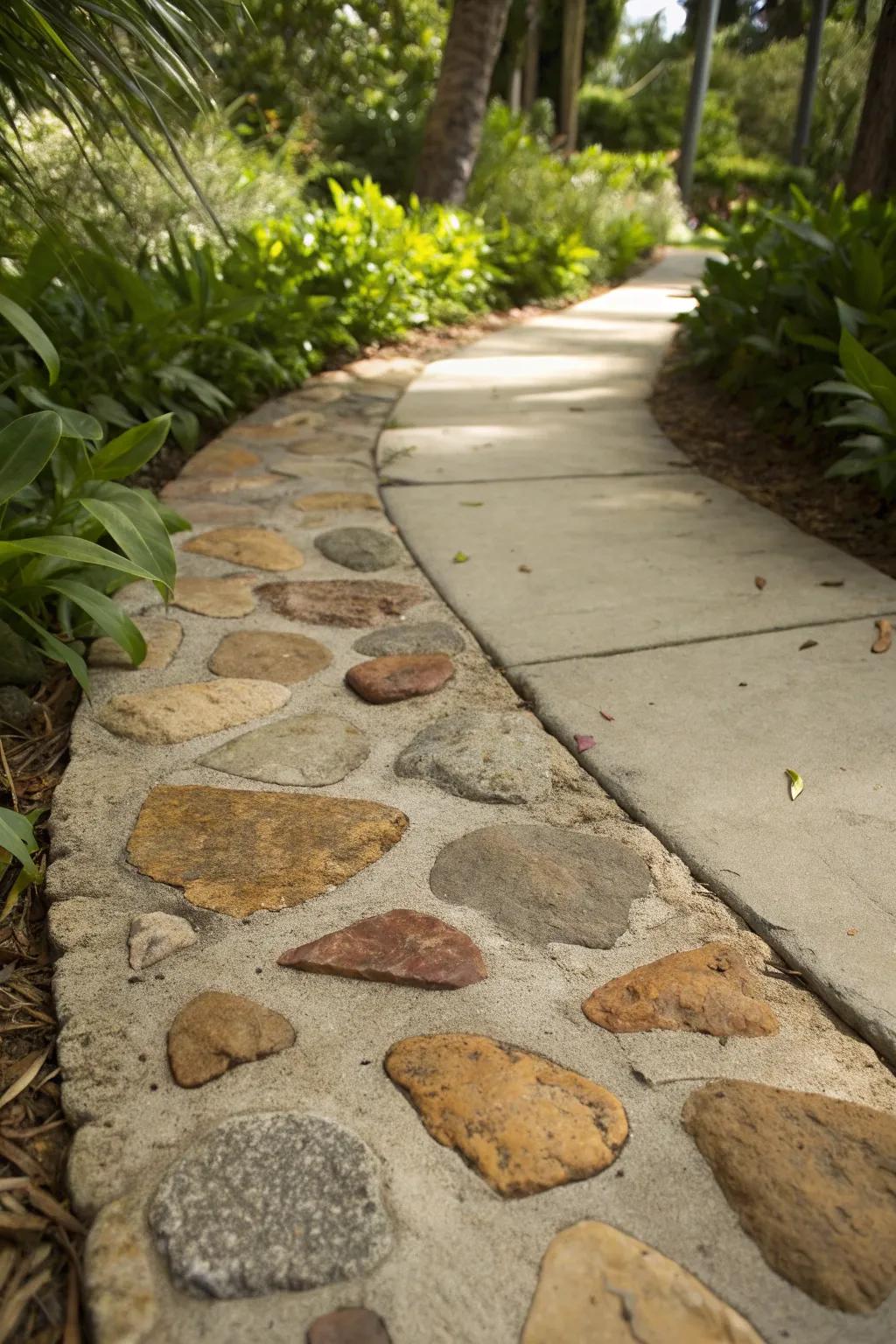 Elevate your home's entrance with the rustic charm of natural stone accents in your walkway.