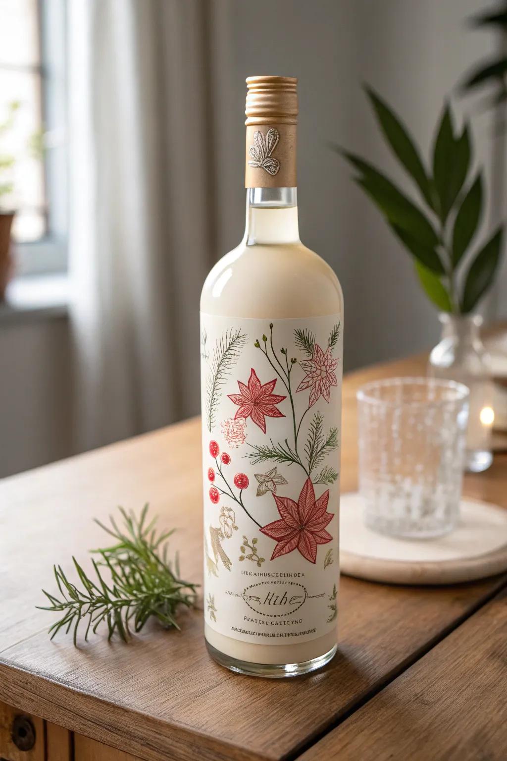 Elevate your holiday gifting with coquito bottles wrapped in handcrafted floral elegance. 🌺✨ #MinimalistBeauty #FloralLabels
