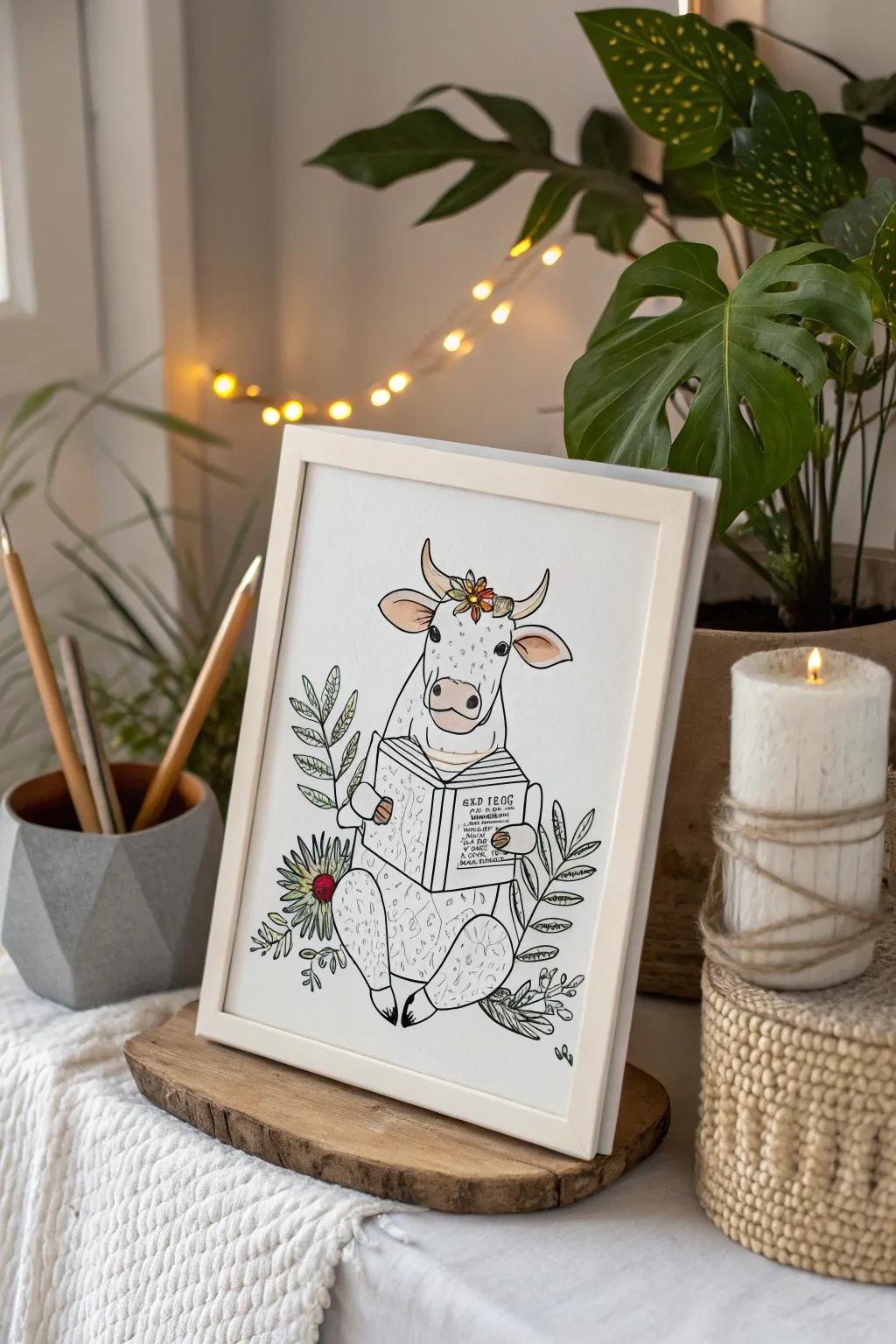 Meet the Bookworm Cow: Where rustic charm meets intellectual curiosity.