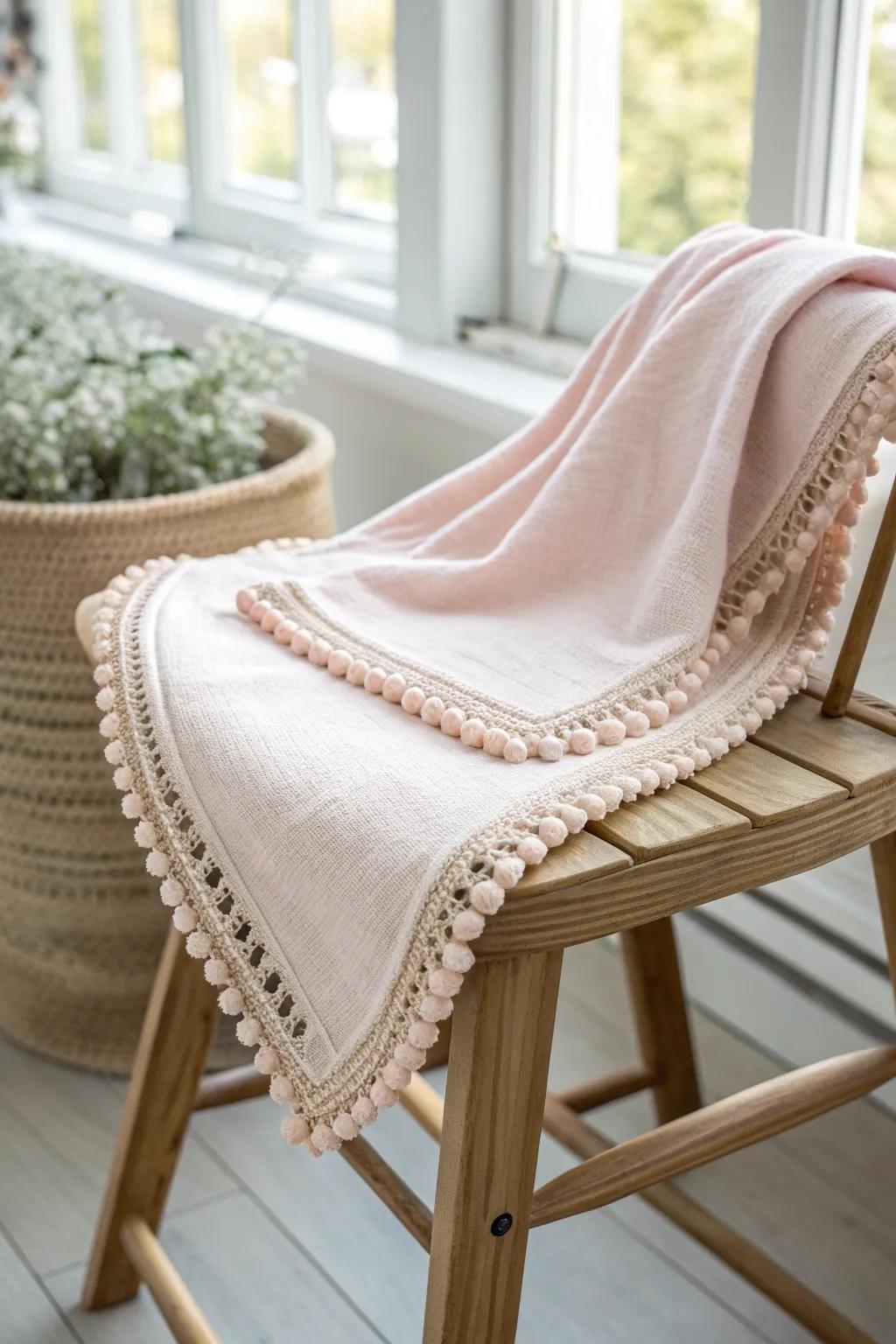 Embrace simplicity and style with this chic crochet chain loop edging for your baby blanket.