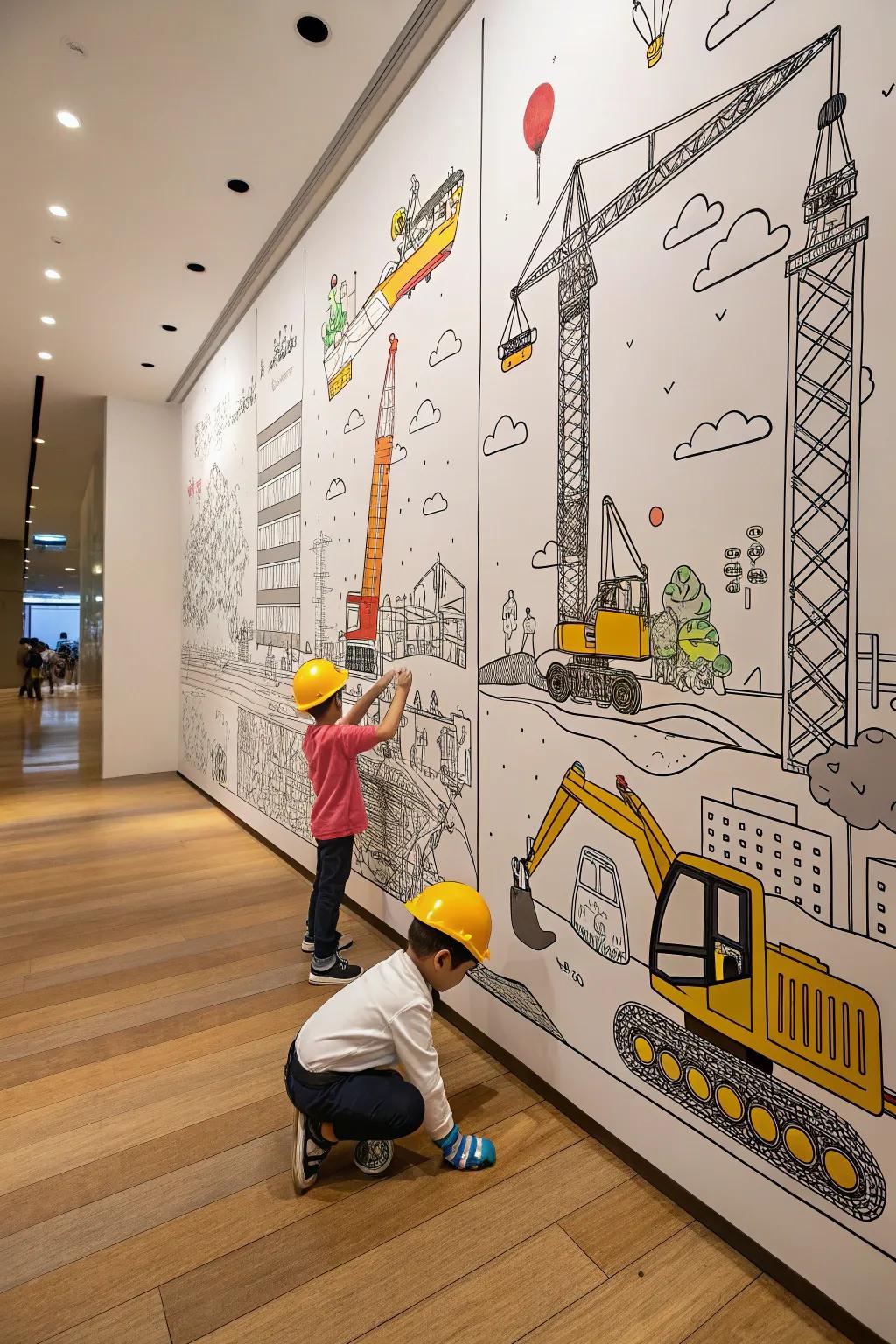 Unleash creativity with a construction-themed coloring wall—where every stroke builds a masterpiece.