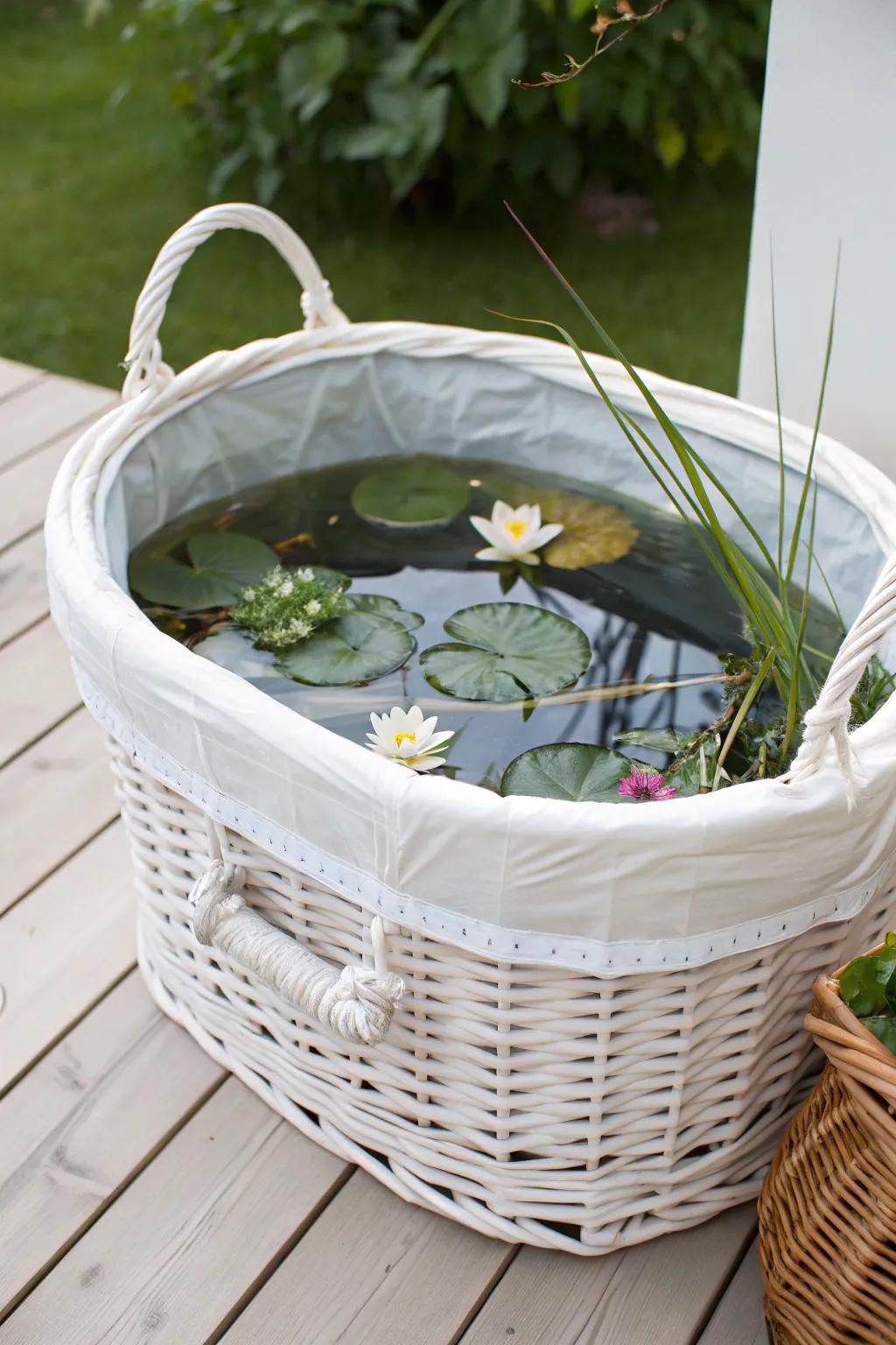 Transform your space with a touch of nature: DIY Laundry Basket Pond - where simplicity meets serenity.