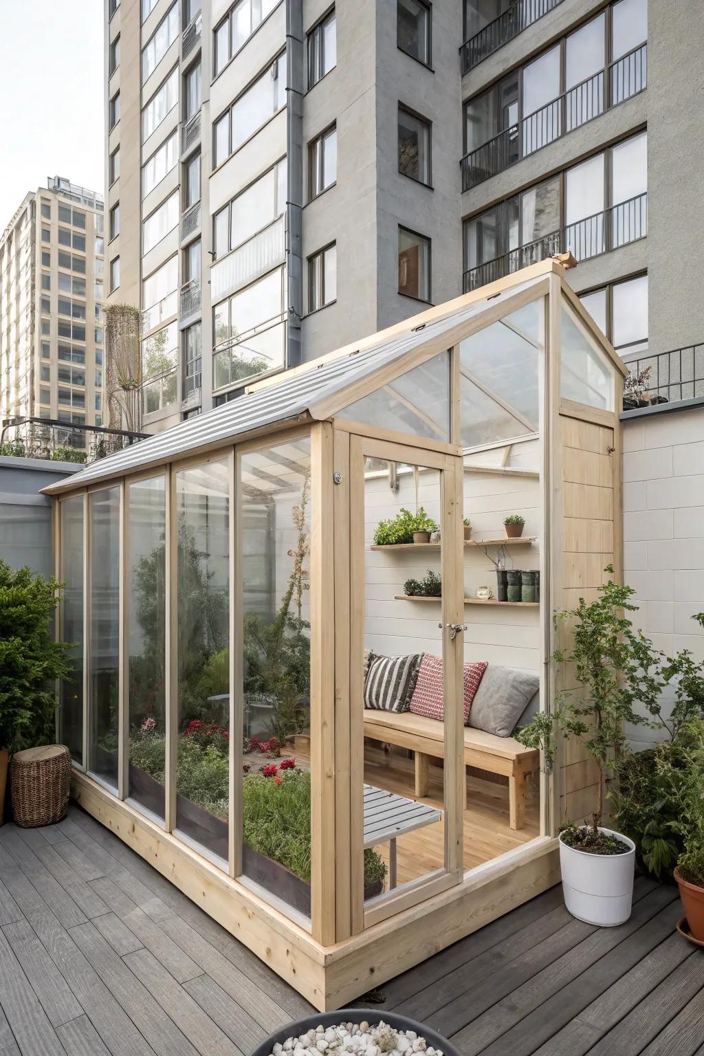 Urban Oasis: Transform small spaces into green retreats with a minimalist lean-to greenhouse.