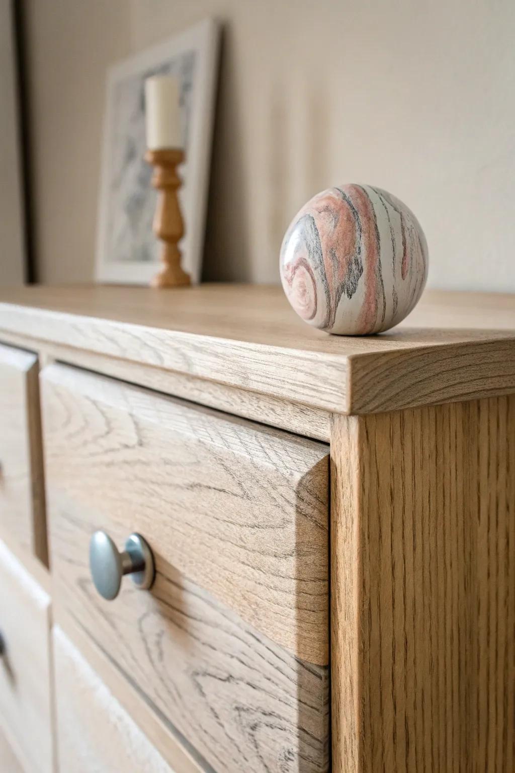 Transform your dresser with handcrafted elegance: Discover the beauty of marbled clay knobs.