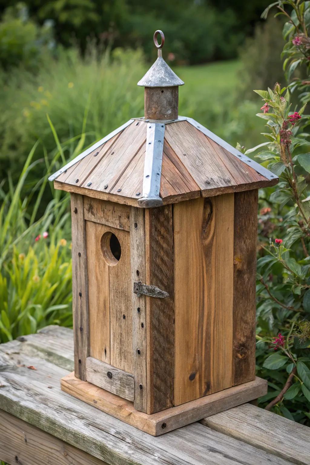Crafting comfort for ducks: A rustic tin-roofed nesting box that blends functionality with timeless charm.