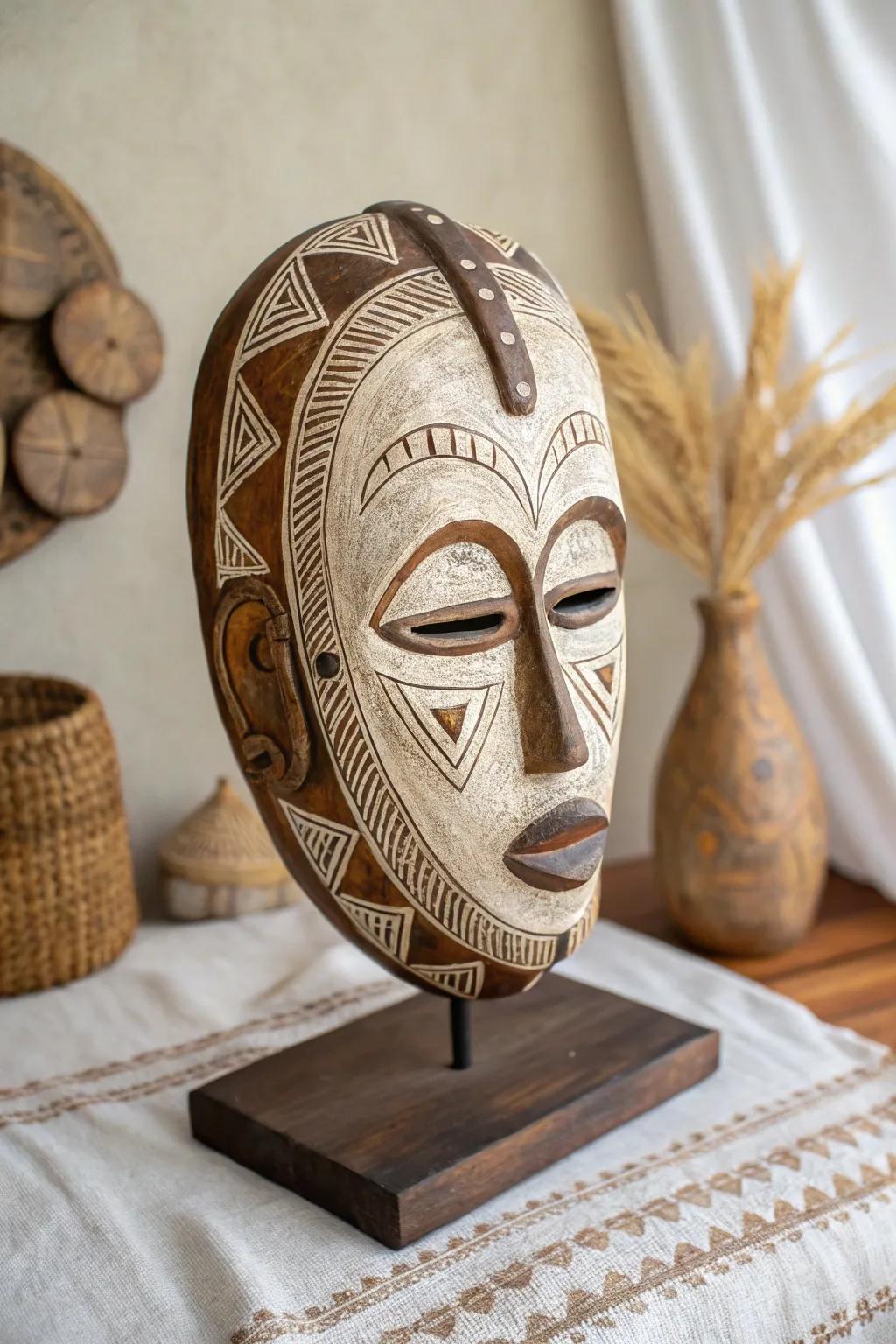 Discover the story within: a minimalist African mask that speaks volumes through its simplicity and craftsmanship.