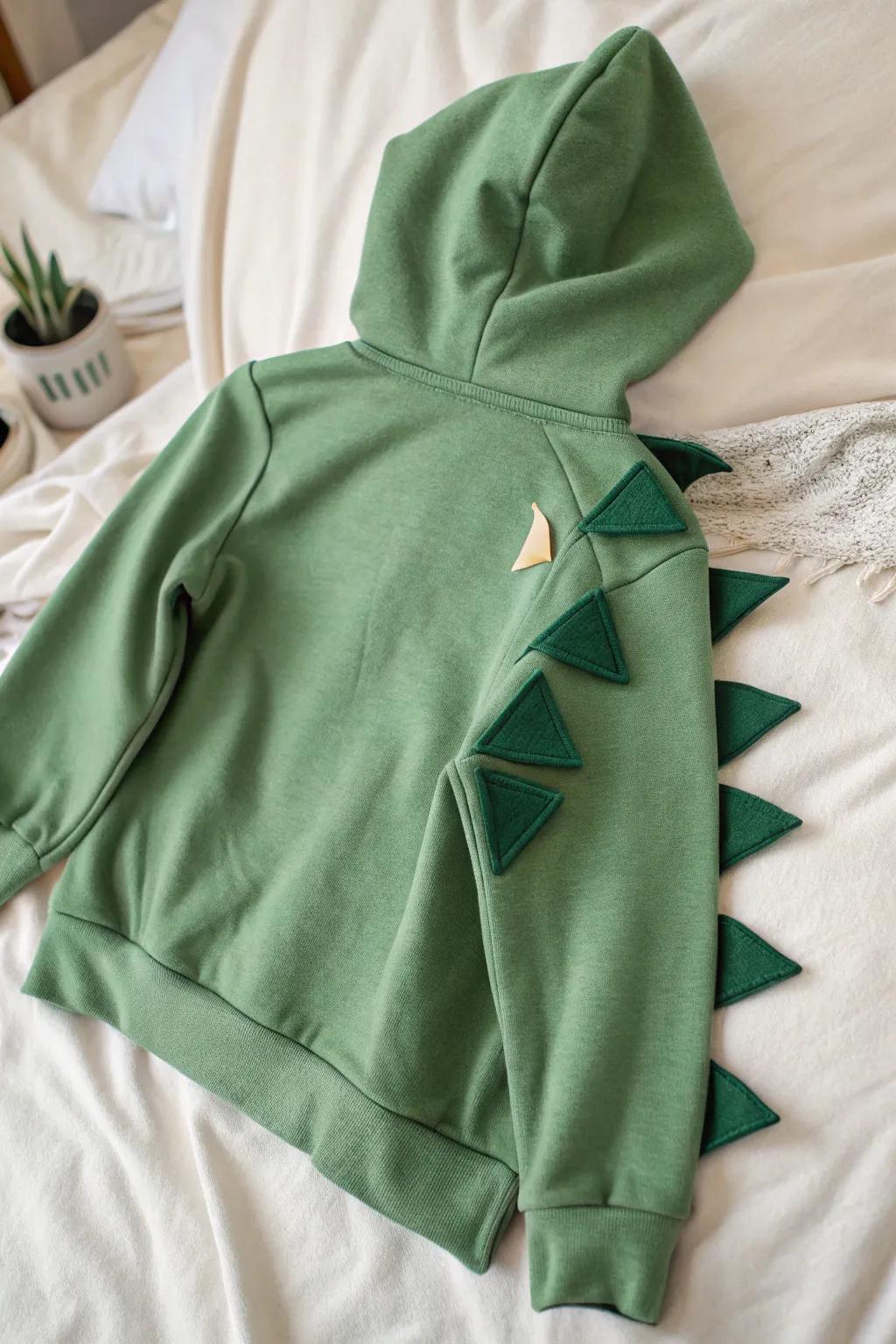 Unleash the prehistoric charm with this cuddly dinosaur hoodie – a perfect blend of simplicity and creativity for your little one's costume adventure!
