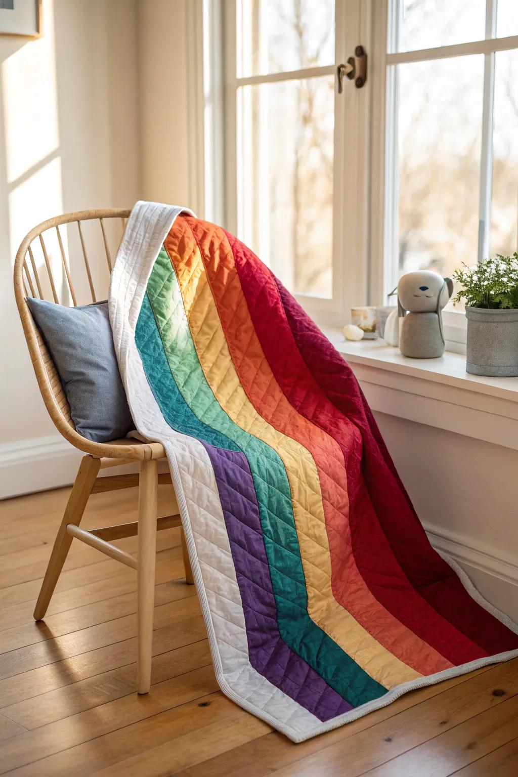 Embrace the beauty of simplicity and color with our Rainbow Rows quilt pattern—a perfect blend of Scandinavian minimalism and boho charm.