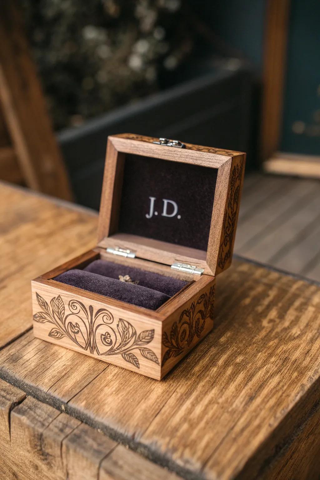 A timeless keepsake: Personalized wooden jewelry box with intricate engravings.