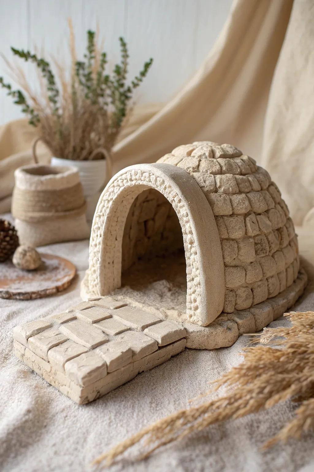 Celebrate the essence of renewal with this handcrafted clay tomb sculpture, embodying simplicity and natural beauty.