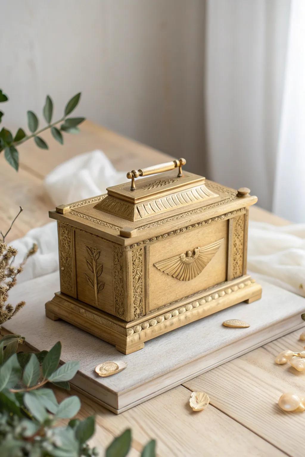 Store your cherished keepsakes in this beautifully crafted Ark of the Covenant box—a symbol of promises kept and memories treasured.